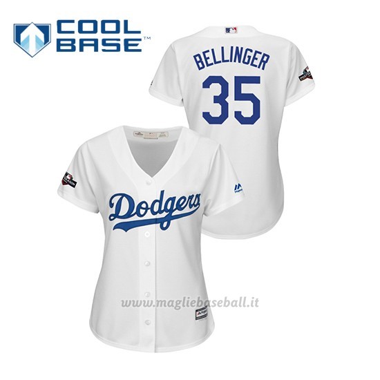 Maglia Baseball Donna Los Angeles Dodgers 35 Cody Bellinger 2019 Postseason Cool Base Bianco
